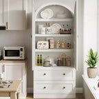 Grand garde-manger de ferme moderne de 183 cm de haut avec portes cintrées et tiroirs, grand meuble de rangement en bois avec étagères épaissies, idéal pour la cuisine