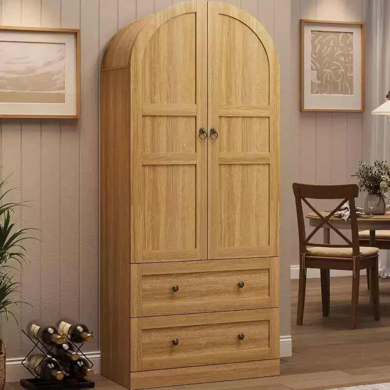 Grand garde-manger de ferme moderne de 183 cm de haut avec portes cintrées et tiroirs, grand meuble de rangement en bois avec étagères épaissies, idéal pour la cuisine