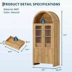 Armoire de cuisine arquée de style campagnard de 180 cm de haut, meuble de rangement en bois avec portes en acrylique et étagères réglables, cadre robuste pour la cuisine