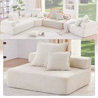 Fauteuil d'angle modulaire surdimensionné en boucle, canapé de sol rempli de mousse avec 2 oreillers, sectionnel convertible, 1 place, beige