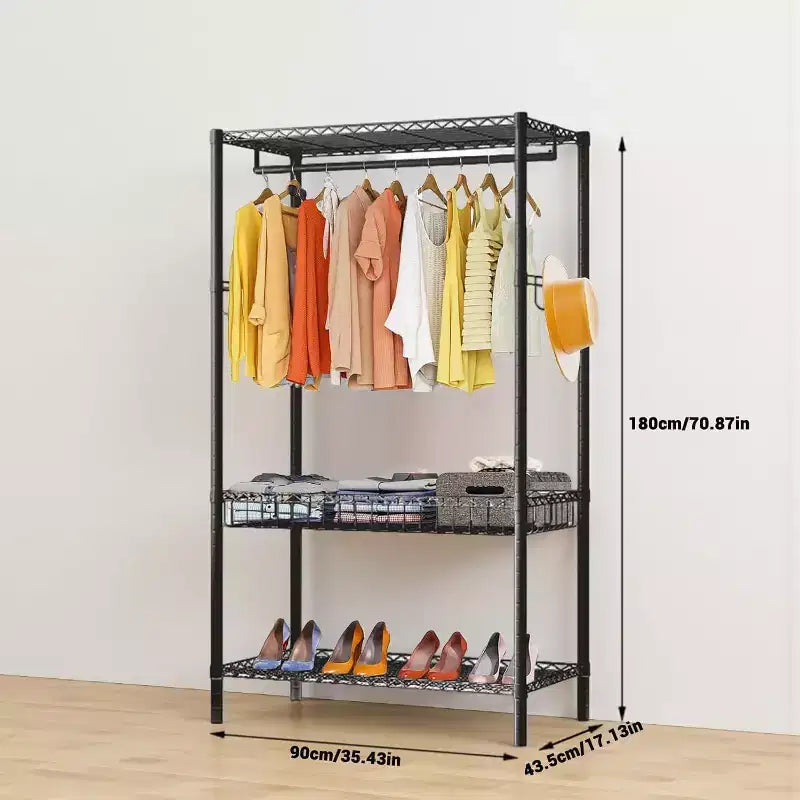 Portant à vêtements mobile robuste, tringle réglable à 3 niveaux avec roulettes verrouillables, rangement autoportant pour la maison