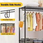 Portant à vêtements mobile robuste, tringle réglable à 3 niveaux avec roulettes verrouillables, rangement autoportant pour la maison
