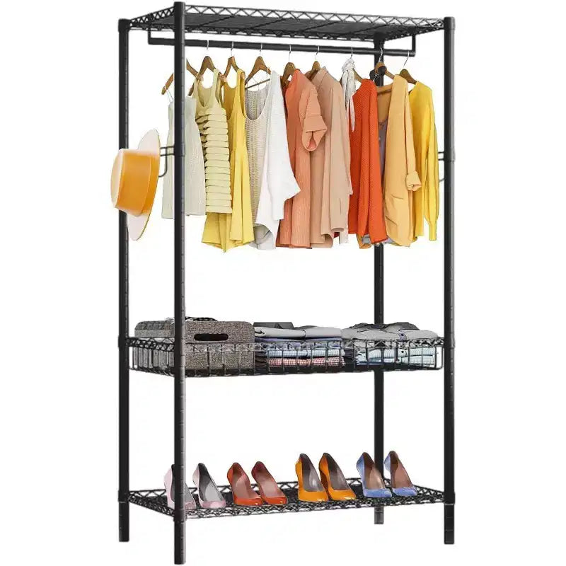 Portant à vêtements mobile robuste, tringle réglable à 3 niveaux avec roulettes verrouillables, rangement autoportant pour la maison