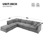 Canapé sectionnel modulaire en chenille 6 places de 125,5'', assise large avec pouf mobile, canapé surdimensionné pour salon ou appartement