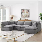 Canapé sectionnel modulaire en chenille 6 places de 125,5'', assise large avec pouf mobile, canapé surdimensionné pour salon ou appartement
