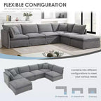Canapé sectionnel modulaire en chenille 6 places de 125,5'', assise large avec pouf mobile, canapé surdimensionné pour salon ou appartement