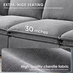 Canapé sectionnel modulaire en chenille 6 places de 125,5'', assise large avec pouf mobile, canapé surdimensionné pour salon ou appartement