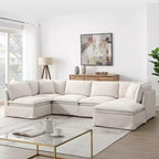 Canapé sectionnel modulaire en chenille 6 places de 125,5'', assise large avec pouf mobile, canapé surdimensionné pour salon ou appartement