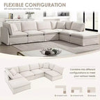 Canapé sectionnel modulaire en chenille 6 places de 125,5'', assise large avec pouf mobile, canapé surdimensionné pour salon ou appartement