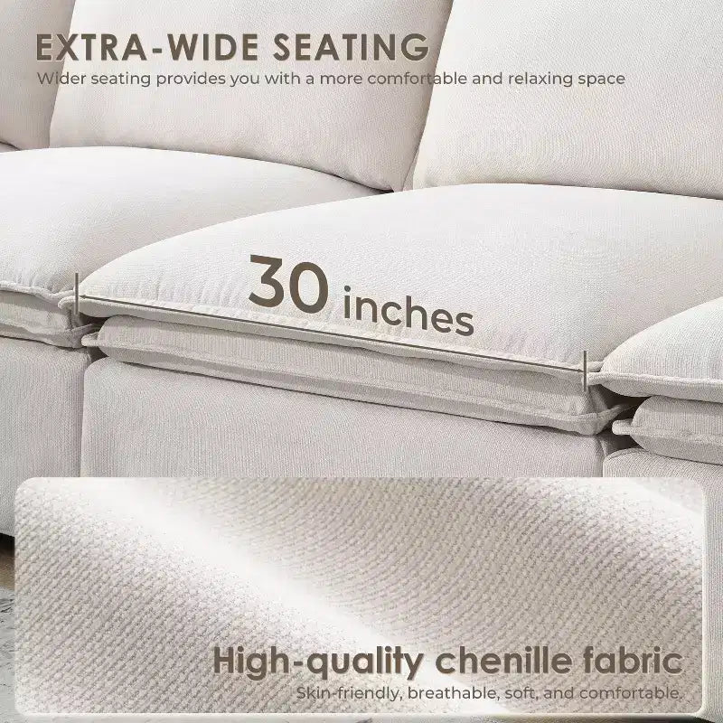 Canapé sectionnel modulaire en chenille 6 places de 125,5'', assise large avec pouf mobile, canapé surdimensionné pour salon ou appartement