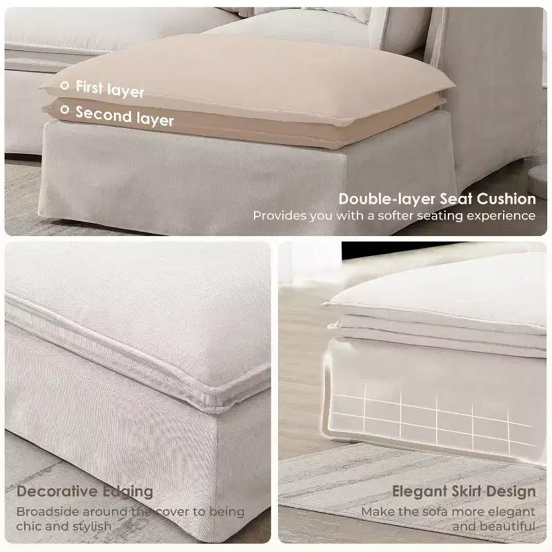 Canapé sectionnel modulaire en chenille 6 places de 125,5'', assise large avec pouf mobile, canapé surdimensionné pour salon ou appartement