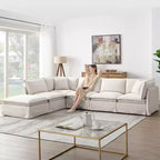 125.5'' 6-Seat Modular Chenille Sectional Sofa, Wide Seat with Movable Ottoman, Oversized Couch for Living Room or Apartment