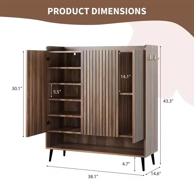 Grand meuble à chaussures avec 3 portes, 6 étagères, meuble de rangement pour chaussures d'entrée autoportant avec étagères réglables