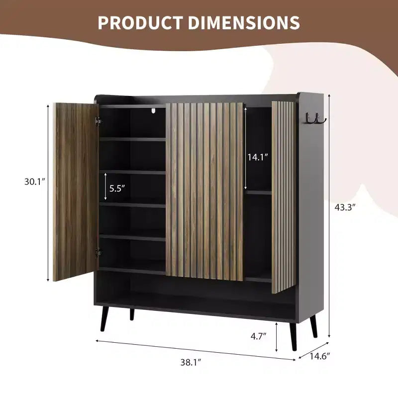 Grand meuble à chaussures avec 3 portes, 6 étagères, meuble de rangement pour chaussures d'entrée autoportant avec étagères réglables