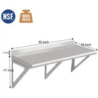 Étagère murale en acier inoxydable, certifiée NSF, fixation murale pour appareils et équipements, étagère métallique avec dosseret et deux équerres.