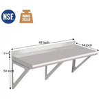 Étagère murale en acier inoxydable, certifiée NSF, fixation murale pour appareils et équipements, étagère métallique avec dosseret et deux équerres.