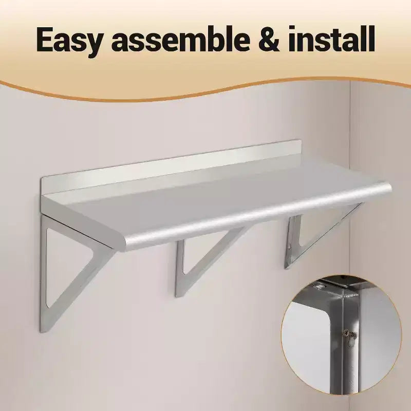 Étagère murale en acier inoxydable, certifiée NSF, fixation murale pour appareils et équipements, étagère métallique avec dosseret et deux équerres.
