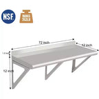 Étagère murale en acier inoxydable, certifiée NSF, fixation murale pour appareils et équipements, étagère métallique avec dosseret et deux équerres.