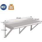 Étagère murale en acier inoxydable, certifiée NSF, fixation murale pour appareils et équipements, étagère métallique avec dosseret et deux équerres.