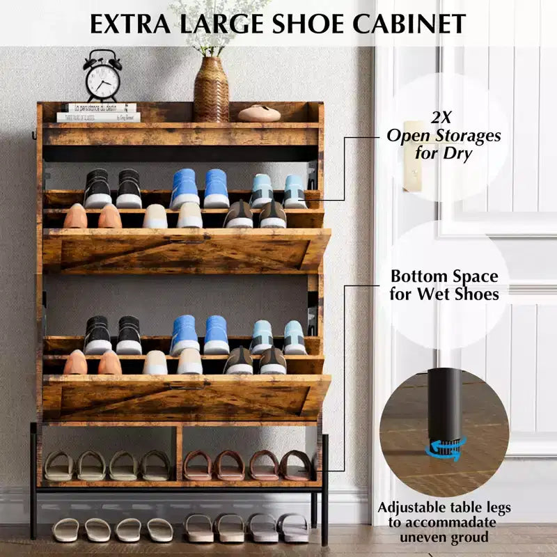 Meuble à chaussures avec 2 tiroirs basculants, Organisateur de rangement à chaussures autoportant pour entrée, Meuble de rangement étroit
