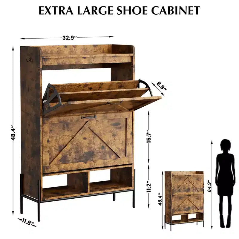 Meuble à chaussures avec 2 tiroirs basculants, Organisateur de rangement à chaussures autoportant pour entrée, Meuble de rangement étroit