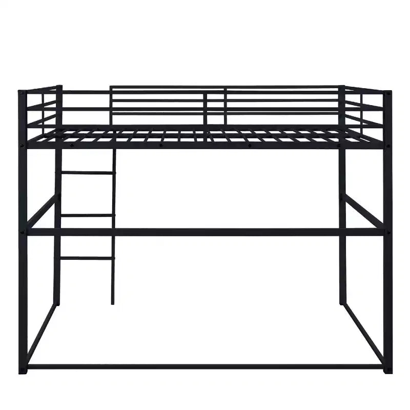 Lit mezzanine double en métal, cadre de lit mezzanine avec barrières de sécurité et échelle plate, lit mezzanine simple pour enfants, adolescents et adultes