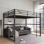 Lit mezzanine double en métal, cadre de lit mezzanine avec barrières de sécurité et échelle plate, lit mezzanine simple pour enfants, adolescents et adultes