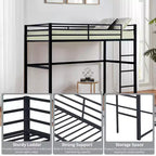 Lit mezzanine double en métal, cadre de lit mezzanine avec barrières de sécurité et échelle plate, lit mezzanine simple pour enfants, adolescents et adultes