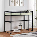 Lit mezzanine double en métal, cadre de lit mezzanine avec barrières de sécurité et échelle plate, lit mezzanine simple pour enfants, adolescents et adultes