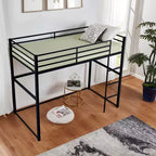 Lit mezzanine double en métal, cadre de lit mezzanine avec barrières de sécurité et échelle plate, lit mezzanine simple pour enfants, adolescents et adultes