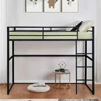 Lit mezzanine double en métal, cadre de lit mezzanine avec barrières de sécurité et échelle plate, lit mezzanine simple pour enfants, adolescents et adultes