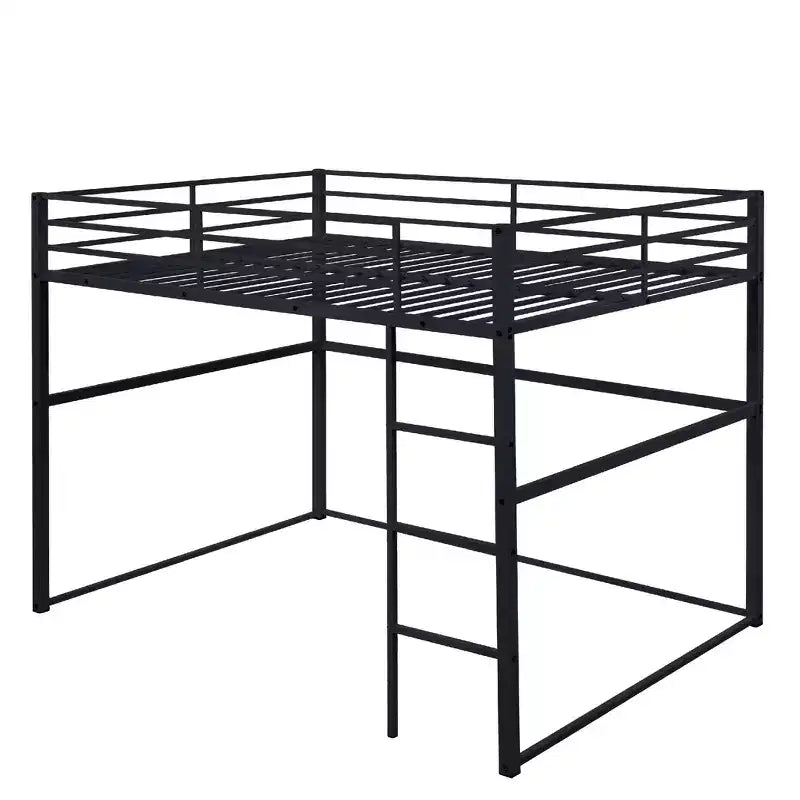 Lit mezzanine double en métal, cadre de lit mezzanine avec barrières de sécurité et échelle plate, lit mezzanine simple pour enfants, adolescents et adultes