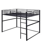 Lit mezzanine double en métal, cadre de lit mezzanine avec barrières de sécurité et échelle plate, lit mezzanine simple pour enfants, adolescents et adultes