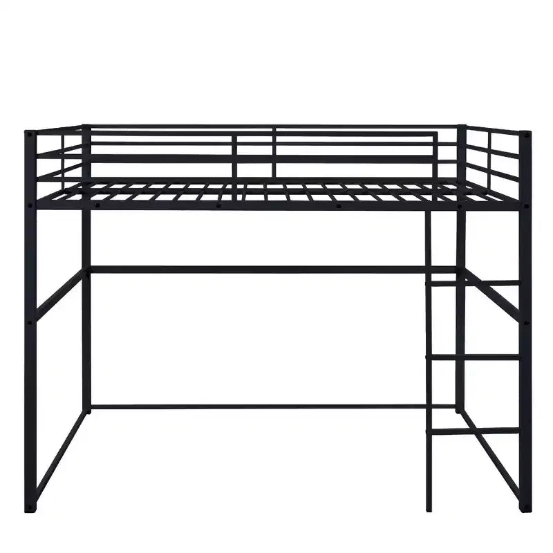 Lit mezzanine double en métal, cadre de lit mezzanine avec barrières de sécurité et échelle plate, lit mezzanine simple pour enfants, adolescents et adultes