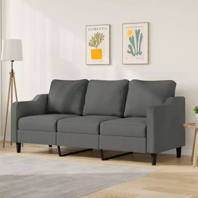 vidaXL Canapé 3 places, gris foncé, cadre en métal, tissu 100 % polyester, mousse