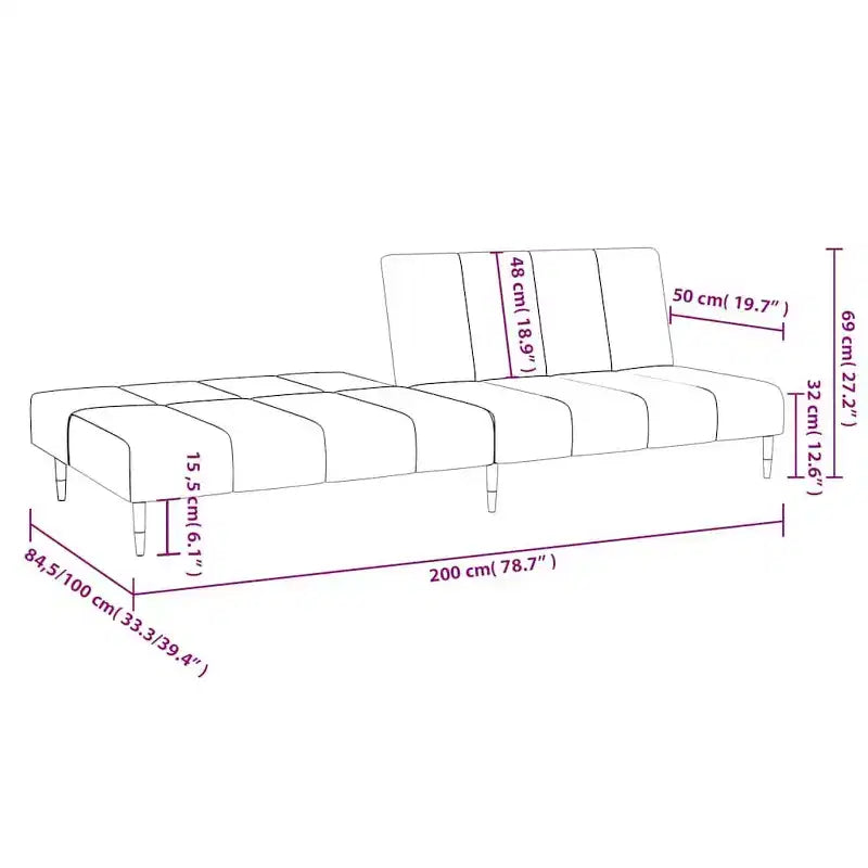 vidaXL Canapé-Lit 2 Places en Velours Gris Foncé - Causeuse Rembourrée pour Salon/Sous-sol/Dortoir avec Cadre en Bois