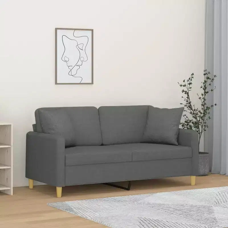 vidaXL Canapé 2 places en tissu avec coussins décoratifs Gris foncé, Cadre métallique élégant