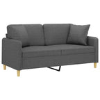 vidaXL Canapé 2 places en tissu avec coussins décoratifs Gris foncé, Cadre métallique élégant