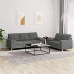 vidaXL Ensemble canapé en tissu gris foncé - Meubles de salon modernes 2 pièces - Comprend un canapé 2 places, un canapé 3 places, des coussins décoratifs et des coussins d'assise