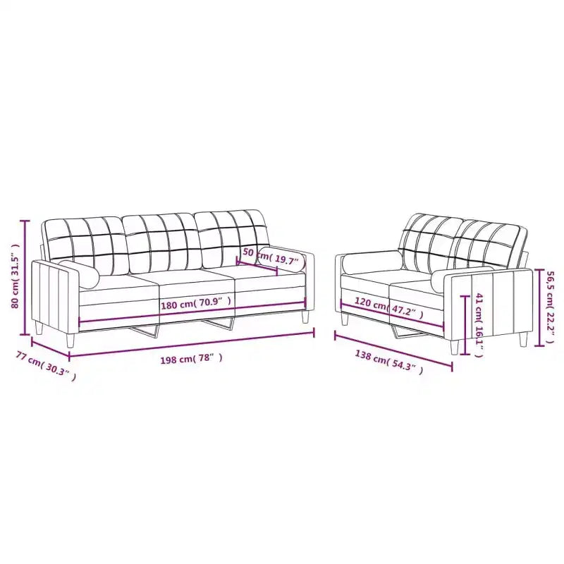 vidaXL Ensemble canapé en tissu gris foncé - Meubles de salon modernes 2 pièces - Comprend un canapé 2 places, un canapé 3 places, des coussins décoratifs et des coussins d'assise