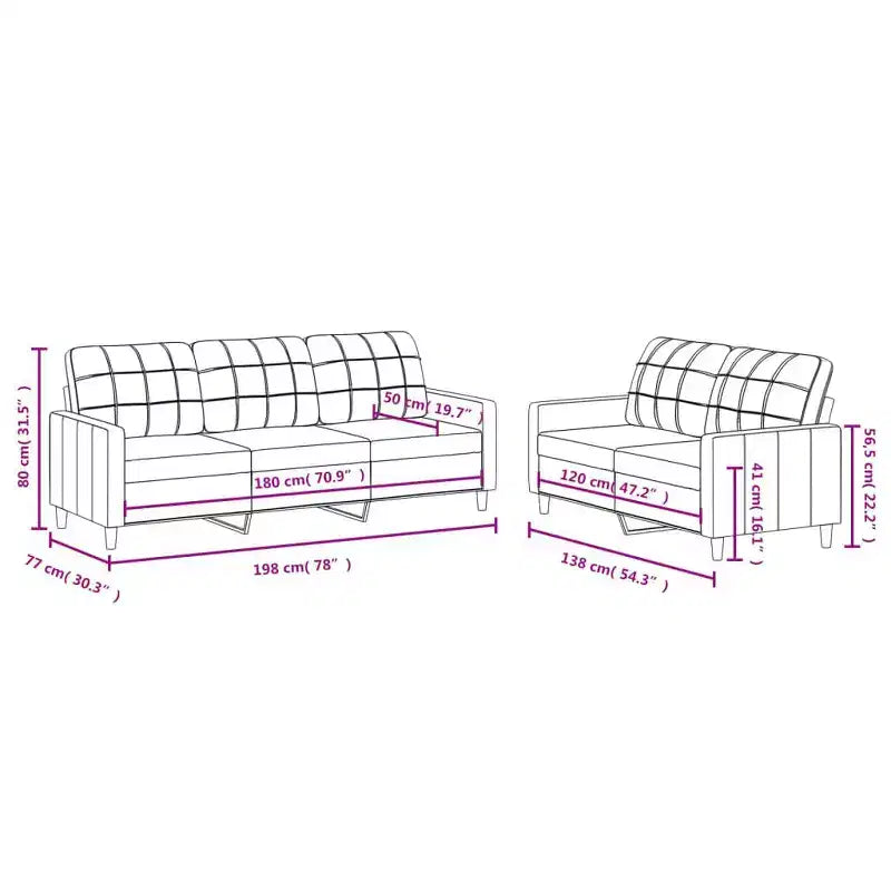 vidaXL Ensemble de Canapés Modernes - Canapés 2 et 3 Places Rembourrés en Tissu Noir avec Coussins - Confort Amélioré, Meubles de Salon et de Repos