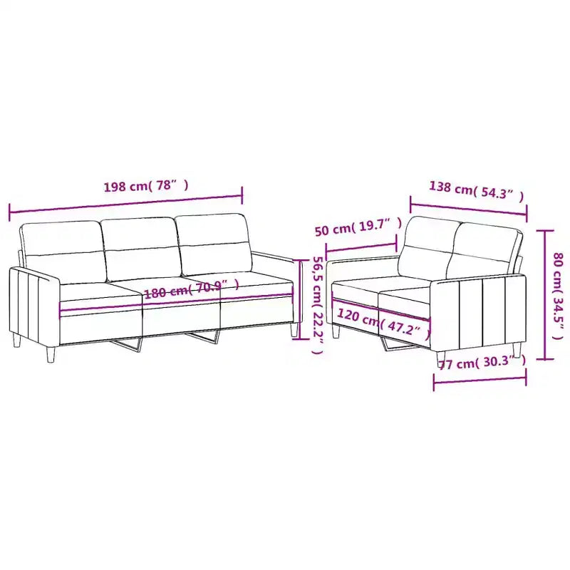 vidaXL Ensemble Canapé 2 Pièces Gris Foncé - Revêtement Tissu avec Coussins - Design Moderne pour Salon, Coin Détente ou Bureau