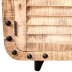 vidaXL Meuble TV fait main en bois de manguier brut, 120x30x50 cm, offrant un grand espace de rangement et un motif de bois distinctif, idéal pour divers espaces