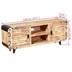 vidaXL Meuble TV fait main en bois de manguier brut, 120x30x50 cm, offrant un grand espace de rangement et un motif de bois distinctif, idéal pour divers espaces