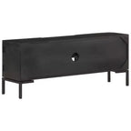 Meuble TV vidaXL en bois massif avec deux étagères et portes, cadre en acier enduit de poudre, finition noire, style industriel, taille : 45,3x11,8x18,1