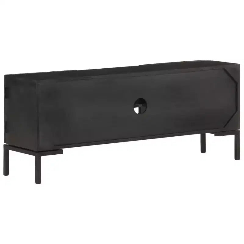 Meuble TV vidaXL en bois massif avec deux étagères et portes, cadre en acier enduit de poudre, finition noire, style industriel, taille : 45,3x11,8x18,1
