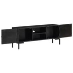Meuble TV vidaXL en bois massif avec deux étagères et portes, cadre en acier enduit de poudre, finition noire, style industriel, taille : 45,3x11,8x18,1