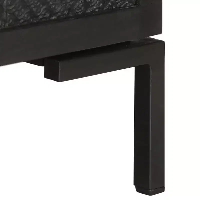 Meuble TV vidaXL en bois massif avec deux étagères et portes, cadre en acier enduit de poudre, finition noire, style industriel, taille : 45,3x11,8x18,1
