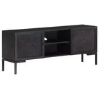Meuble TV vidaXL en bois massif avec deux étagères et portes, cadre en acier enduit de poudre, finition noire, style industriel, taille : 45,3x11,8x18,1
