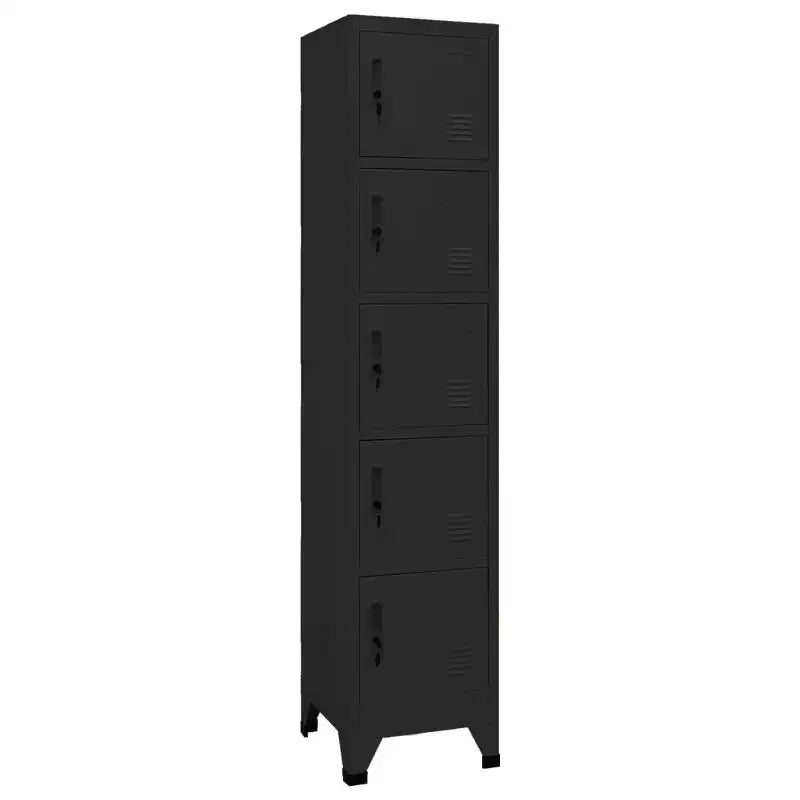 vidaXL Armoire de Vestiaire en Acier - Moderne, Verrouillable, Ventilée, avec 5 Compartiments et Porte-Étiquettes - Noir